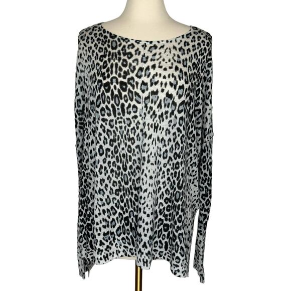 NWT H&M | White & Black Leopard Print Oversized Knit Sweater | Women's Large - Picture 1 of 9